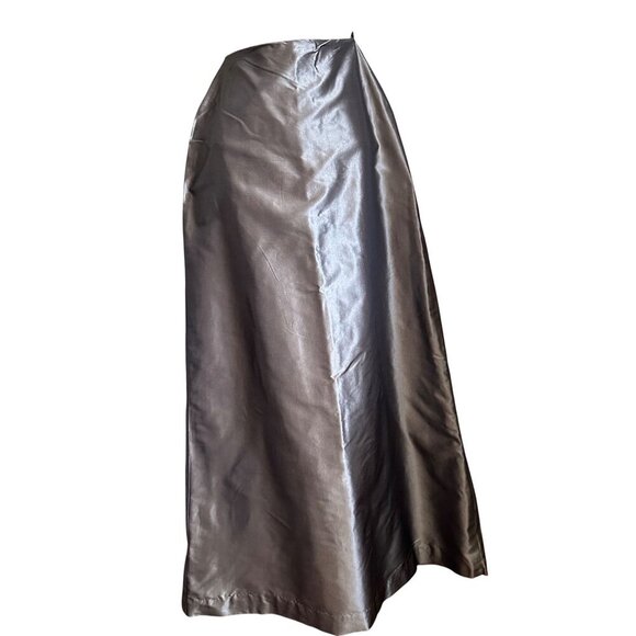 Vintage Metallic  Silk Maxi Skirt With High Shine Finish & A-Line Silhouette Wom - Picture 2 of 16